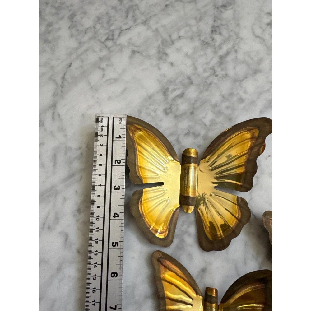 Vintage Brass Butterfly Wall Hanging Set of 3 Mid Century Modern Gold Metal Art